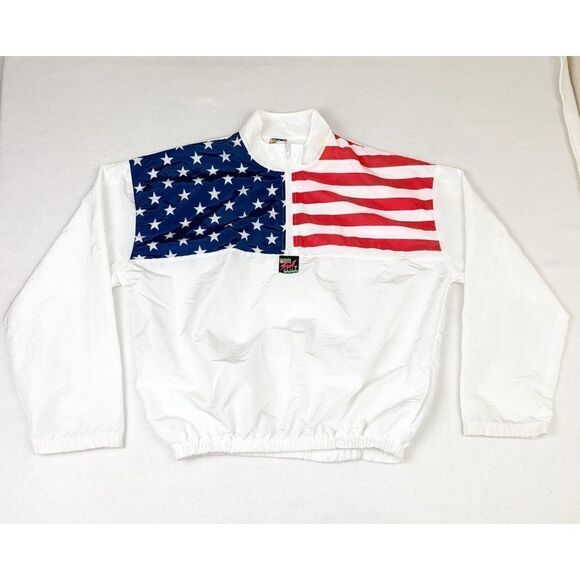 Vintage Surf Style American Flag Jacket Pull Over Windbreaker Pockets - Picture 2 of 10